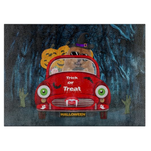 チャウチャウドッグドライビングカーホラーハロウィーン カッティングボード (正面)