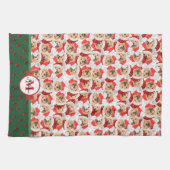 チャウチャウパターンモノグラムクリスマスドッグ キッチンタオル (横)