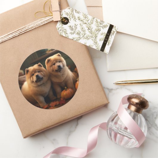 チャウチャウパピーオータムデライトカボチャ ラウンドシール (ギフト)