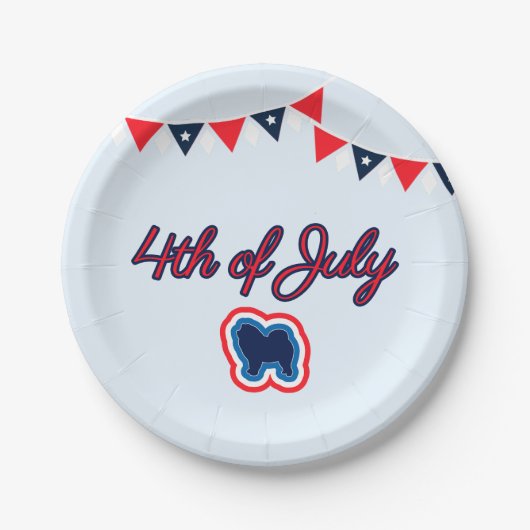 チャウチャウレッドホワイトとブルー7月4日紙 ペーパープレート (正面)