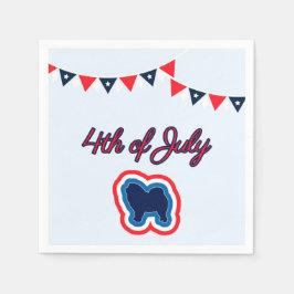 チャウチャウレッドホワイトとブルー7月4日 スタンダードカクテルナプキン