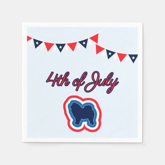 チャウチャウレッドホワイトとブルー7月4日 スタンダードカクテルナプキン (正面)