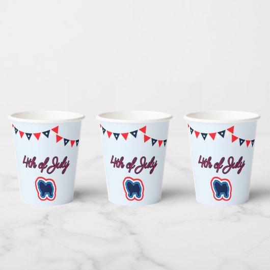 チャウチャウレッドホワイトとブルー7月4日 紙コップ (複数)