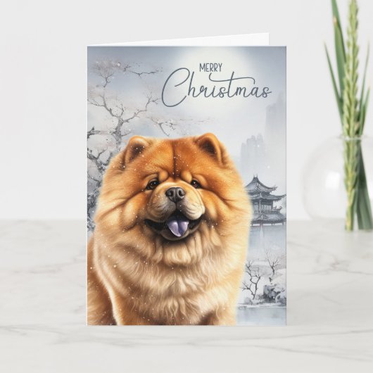 チャウチャウ犬と雪の中国の冬 シーズンカード (正面)