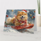 チャウチャウ犬のそり「雪を降らせて」クリスマス カード (正面)