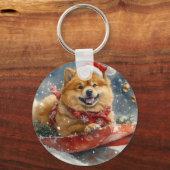 チャウチャウ犬のそり「雪を降らせて」クリスマス キーホルダー (裏面)