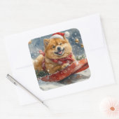 チャウチャウ犬のそり「雪を降らせて」クリスマス スクエアシール (封筒)