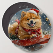 チャウチャウ犬のそり「雪を降らせて」クリスマス 缶バッジ (正面&裏面)