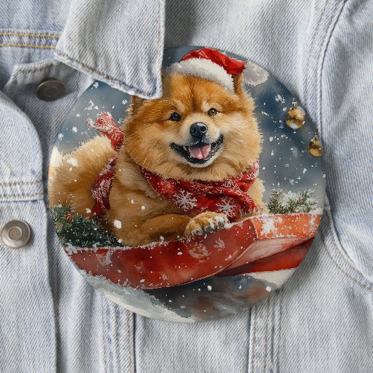 チャウチャウ犬のそり「雪を降らせて」クリスマス 缶バッジ (インサイチュ)