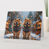 チャウチャウ犬のクリスマススノー ホリデー カード (正面)