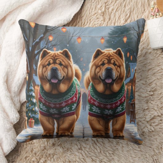 チャウチャウ犬のクリスマス雪の冬の休日 クッション (ブランケット)