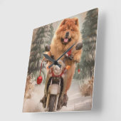 チャウチャウ犬バイクに乗るクリスマス スクエア壁時計 (傾斜)