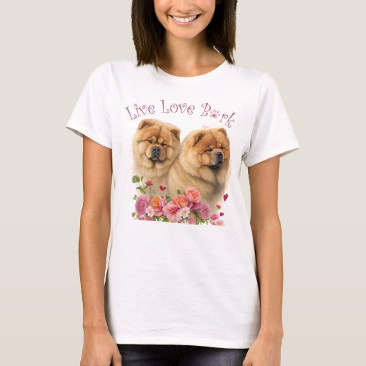 チャウチャウ犬ママ フローラル Tシャツ (正面)
