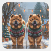 チャウチャウ犬 クリスマス スノー ホリデー スクエアシール (正面)