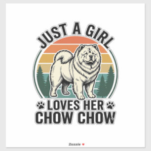 チャウチャウ犬Tシャツ レトロ ガール 犬好き アート_1 シール