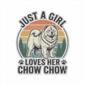 チャウチャウ犬Tシャツ レトロ ガール 犬好き アート_1 シール (正面)