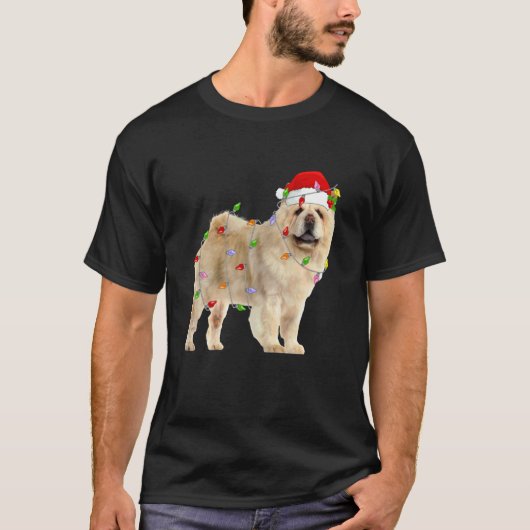 チャウチャウ クリスマス サンタ帽子 ライト 面白い ペット 犬 Tシャツ (正面)