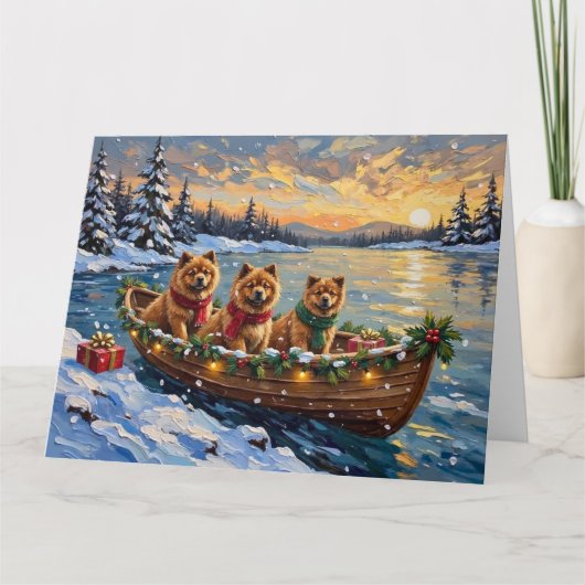 チャウチャウ クリスマス ボート ホリデー カード (正面)