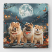 チャウチャウ ハロウィン スプーキー スクエア壁時計 (正面)