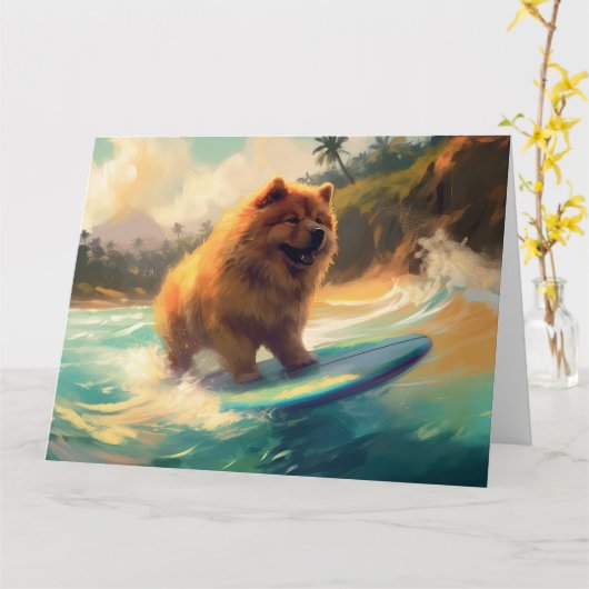 チャウチャウ ビーチ サーフィン 絵画 カード (黄色い花)