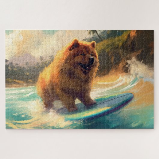 チャウチャウ ビーチ サーフィン 絵画 ジグソーパズル (横)