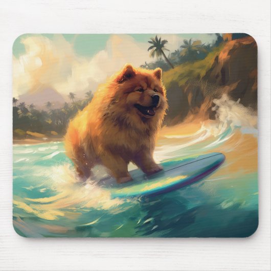 チャウチャウ ビーチ サーフィン 絵画 マウスパッド (正面)