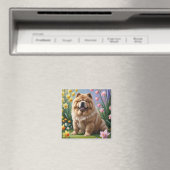 チャウチャウ 犬 春の花 絵画 マグネット (インサイチュ (食洗機))