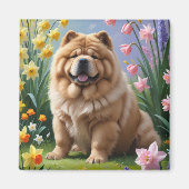 チャウチャウ 犬 春の花 絵画 マグネット (正面)