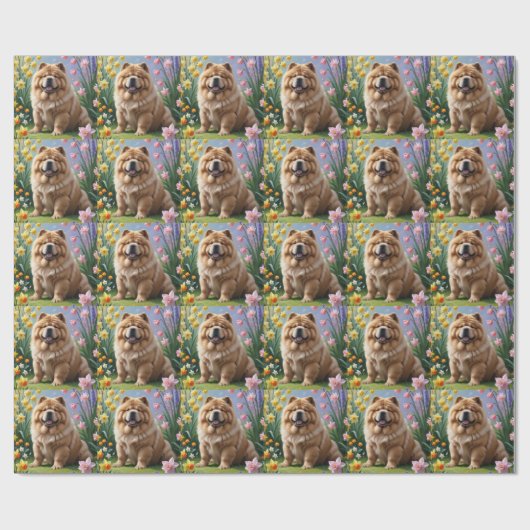 チャウチャウ 犬 春の花 絵画 ラッピングペーパー (フラット)
