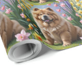 チャウチャウ 犬 春の花 絵画 ラッピングペーパー (ロールコーナー)