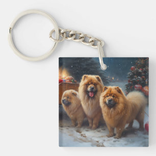 チャウチャウ 雪のそり クリスマス デコレーション キーホルダー