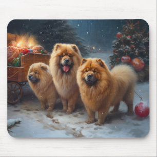 チャウチャウ 雪のそり クリスマス デコレーション マウスパッド