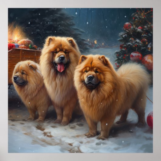 チャウチャウ 雪景色 ソリ クリスマス デコレーション (正面)