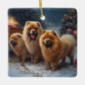 チャウチャウ 雪景色 ソリ クリスマス デコレーション (正面)