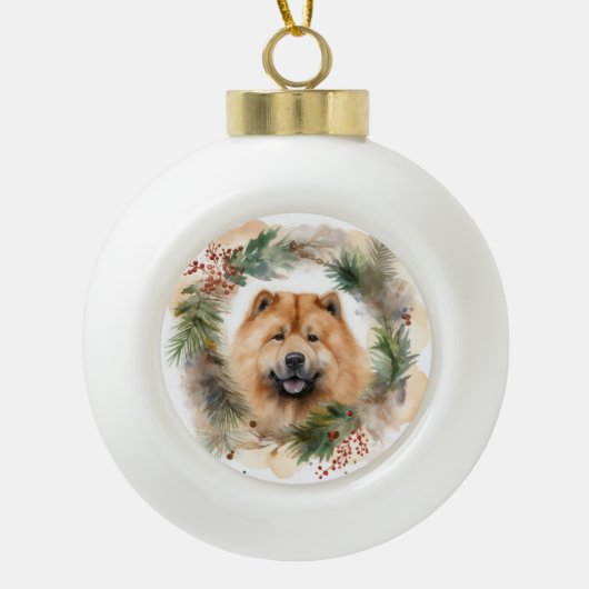 チャウチョークリスマスリースフェスティバルPup セラミックボールオーナメント (正面)