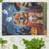 チャウドッグパンプキンハロウィンおもしろい キッチンタオル (折り畳み)