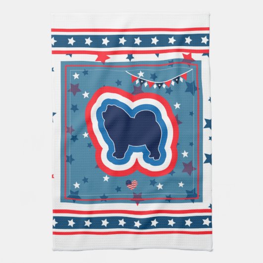 チャウ愛国赤白と7月4日 キッチンタオル (縦)