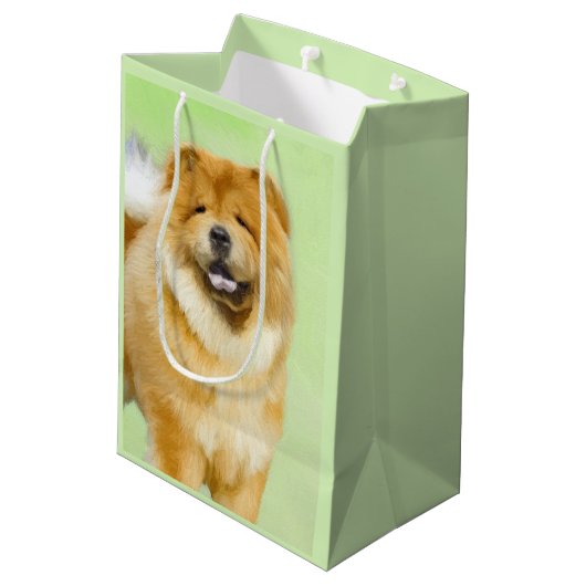 チャウ絵画チャウさん – かわいいオリジナルドッグアート ミディアムペーパーバッグ (裏面アングル)