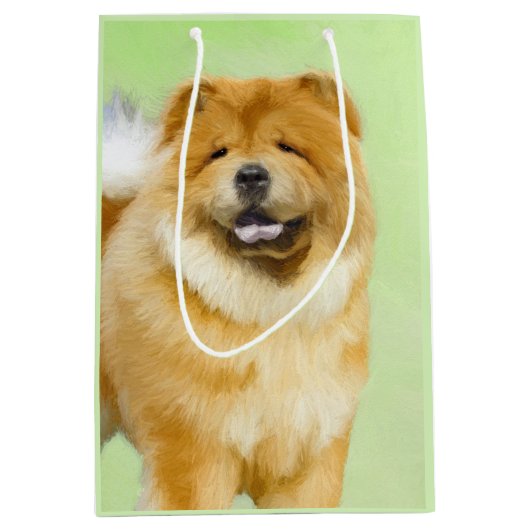 チャウ絵画チャウさん – かわいいオリジナルドッグアート ミディアムペーパーバッグ (正面)