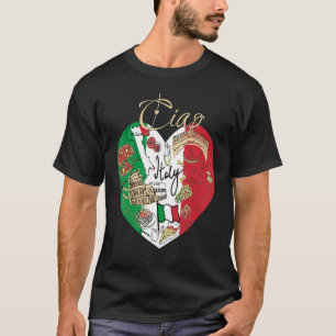 チャオイタリアかわいいイタリア国旗のハートカッコいいデジタル Tシャツ