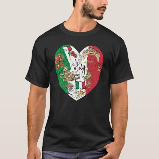 チャオイタリアカッコいいイタリア国旗のハートかわいいイタリア Tシャツ (正面)