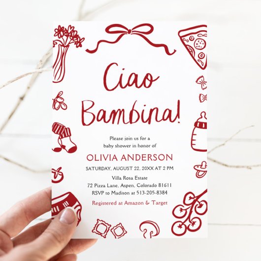チャオイタリアンバンビナガールお洒落ベビーシャワー 招待状