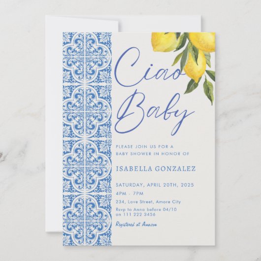 チャオイタリアンベビーアマルフィベビーシャワー 招待状 (正面)