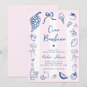チャオバンビノおもしろいイタリアンハンドドローブライダルシャワー 招待状 (正面/裏面)