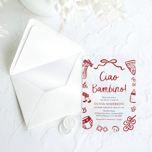 チャオバンビノお洒落ピイタリアンザベビーシャワー アクリル招待状