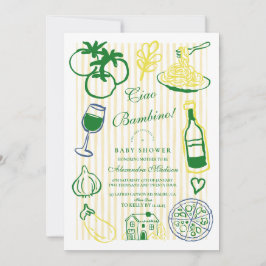 チャオバンビノイエローストライプベビーシャワー 招待状