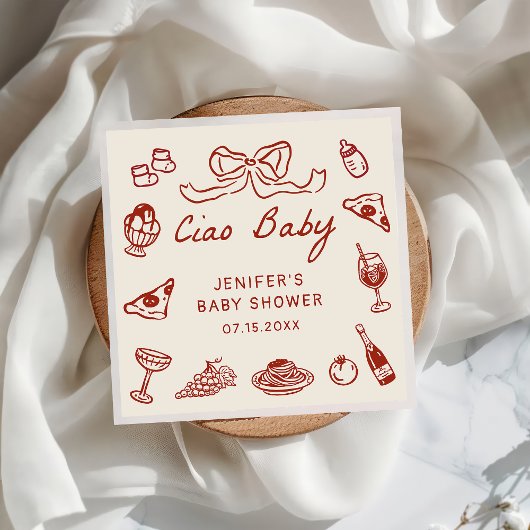チャオバンビノイタリアンビ図解入りの、写真付きのーベビーシャワー スタンダードカクテルナプキン