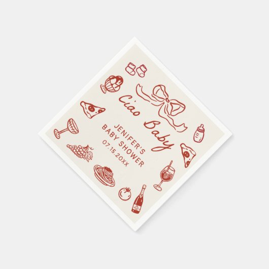 チャオバンビノイタリアンビ図解入りの、写真付きのーベビーシャワー スタンダードカクテルナプキン (角)