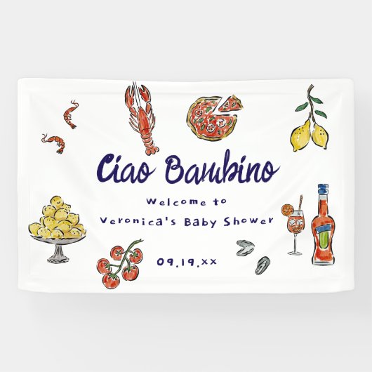 チャオバンビノイタリアンビ地中海のーベビーシャワー 横断幕 (横)
