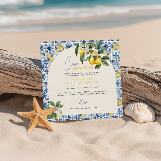 チャオバンビノギリシャ語レモンベビーシャワー 招待状